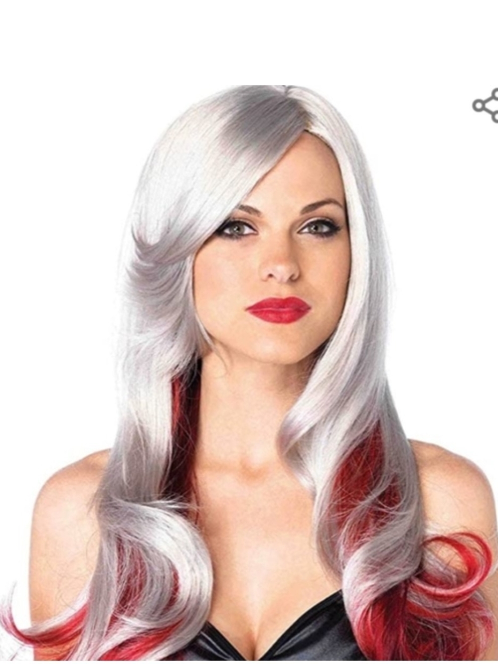 Leg Avenue Silver Wig with Red Streaked Ends - Long Layered Waves